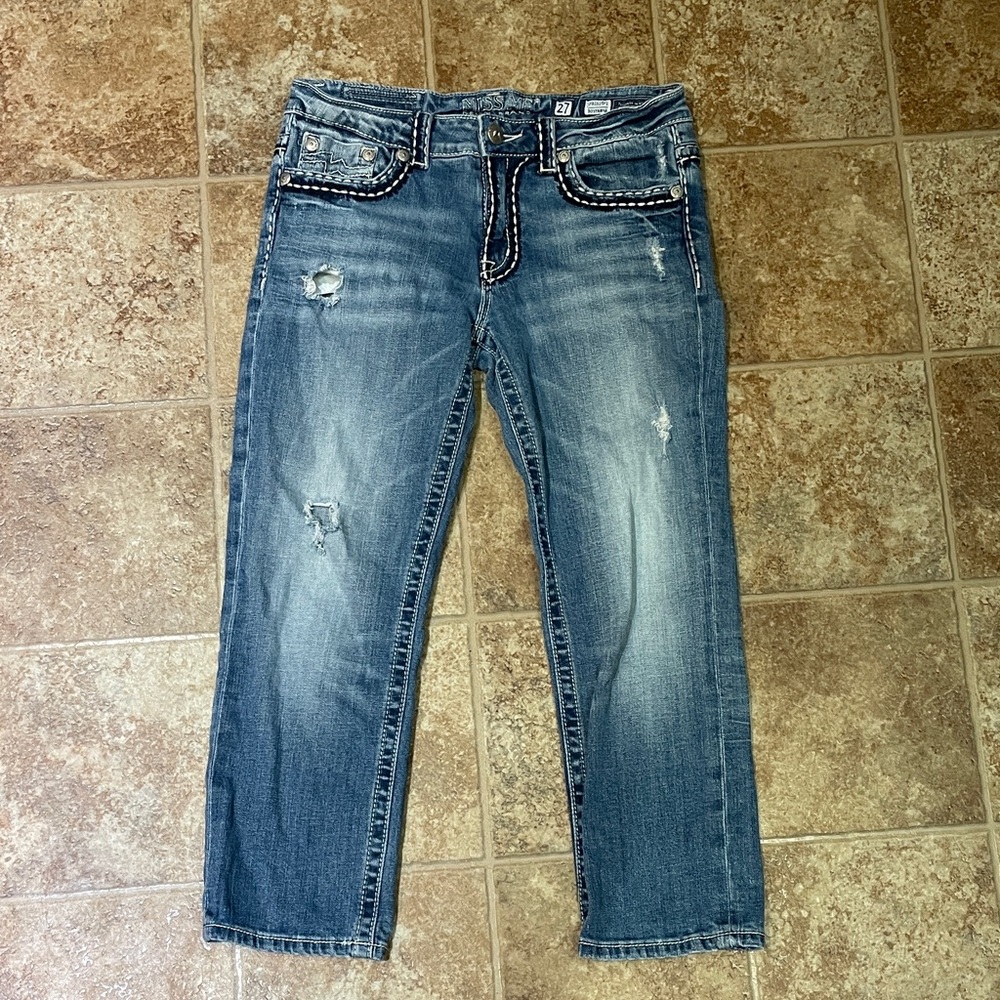 Miss Me Blue Distressed Cropped Jeans